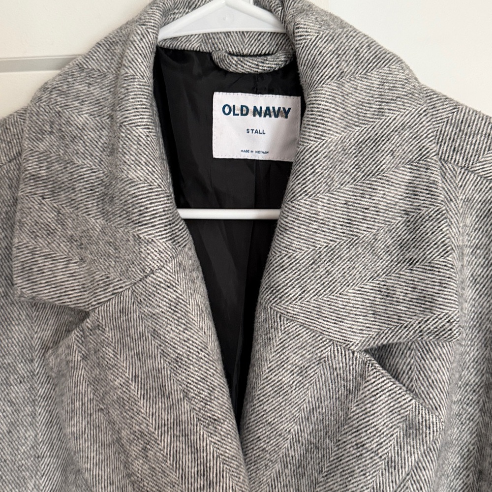 Old Navy long slouchy double-breasted coat Jacket small tall grey Houndstooth - Picture 11 of 14